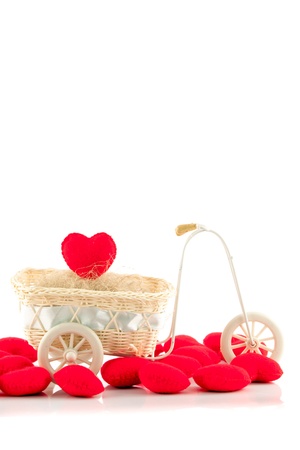 Bicycle with red heart on white backgroundの写真素材