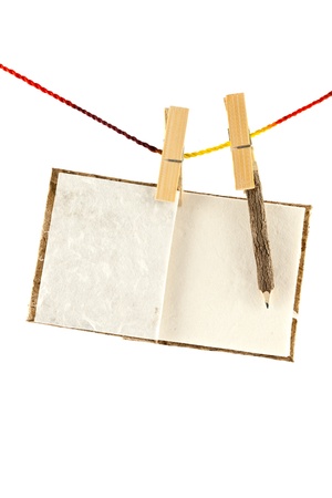 Notebook made from mulberry paper with pencilの写真素材