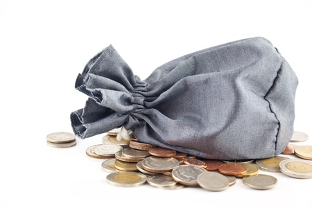 bag and coin on white backgroundの写真素材