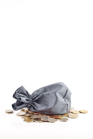 bag and coin on white backgroundの写真素材