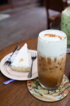 Ice coffee on a  tableの写真素材