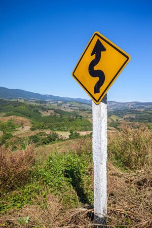 Traffic sign on Mountain view take form Chiang Rai thailandの写真素材