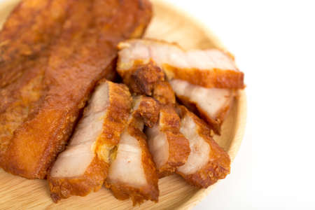 Fried pork on white background.の写真素材