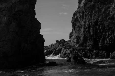 Black and White Coastal Rock Formationの写真素材
