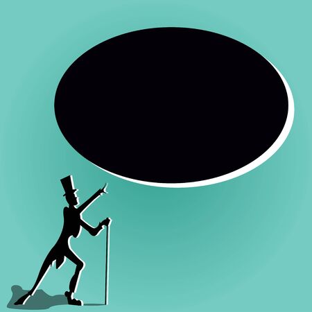 A man in a hat shows a black hole or stain.のイラスト素材