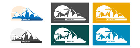 Mountains covered with snow in different colors. Icon or logo.のイラスト素材
