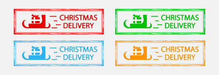 Christmas delivery rubber stamp in different colors on a light background.のイラスト素材