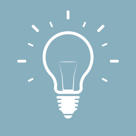 Light bulb in a white stroke on a blue background. A light bulb is always a good idea.のイラスト素材