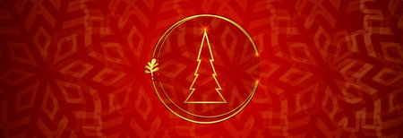 Christmas red background with Christmas tree and snowflakes. Space for text.のイラスト素材