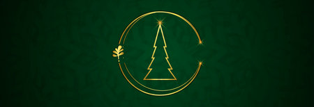 Golden Christmas tree on a green background. Christmas background, space for text.のイラスト素材