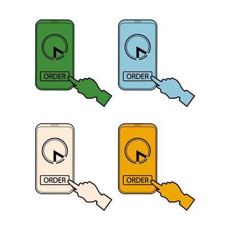 A finger presses a button on the phone to order online. Icon for business.のイラスト素材