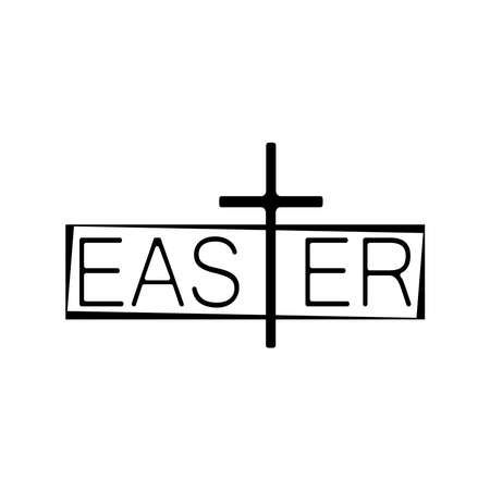 Easter inscription and cross, black logo on a white background.のイラスト素材