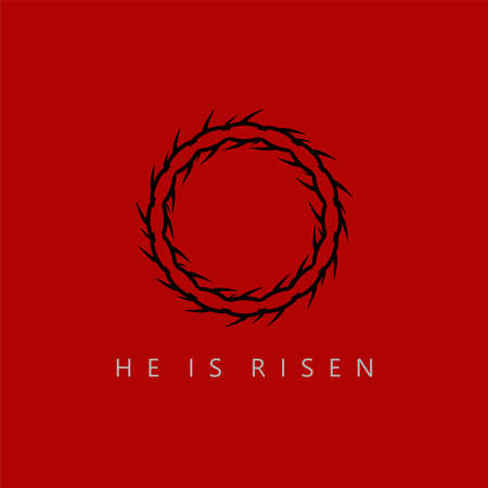 Crown of thorns on a red background with the inscription He is risen.のイラスト素材