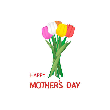 Bouquet of tulips on a white background, Happy Mother's Day.のイラスト素材