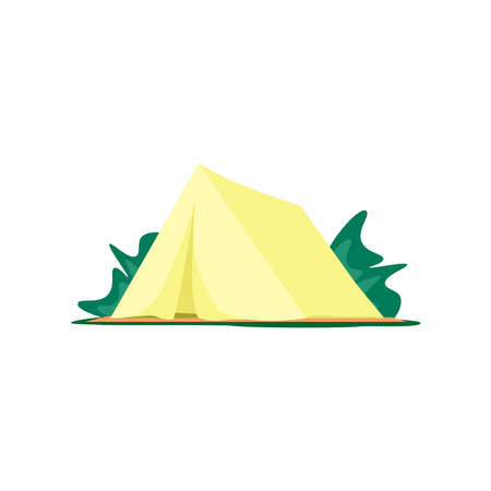Yellow camping tent for camping for a trip to nature. Tent isolated on a white background.のイラスト素材