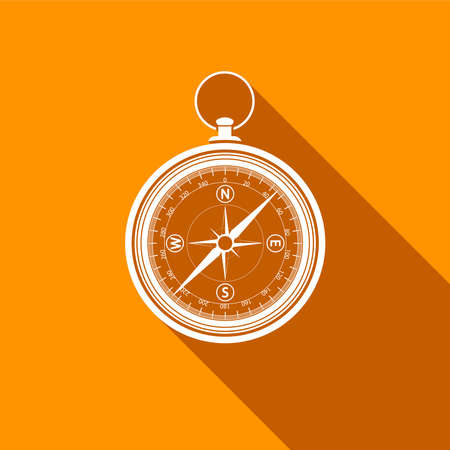 Vintage compass, white icon and shadow isolated on orange background.のイラスト素材
