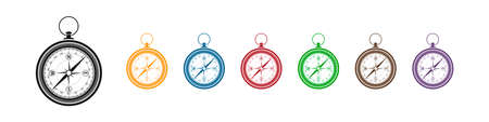 Vintage compass icon in different colors isolated on white background. Set.のイラスト素材