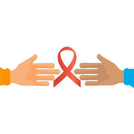 AIDS icon and two hands reaching out to each other.のイラスト素材