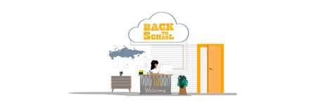 Welcome to school, the teacher teaches online lessons.のイラスト素材