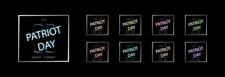 Patriot day icon on a black background. Set of color icons.のイラスト素材