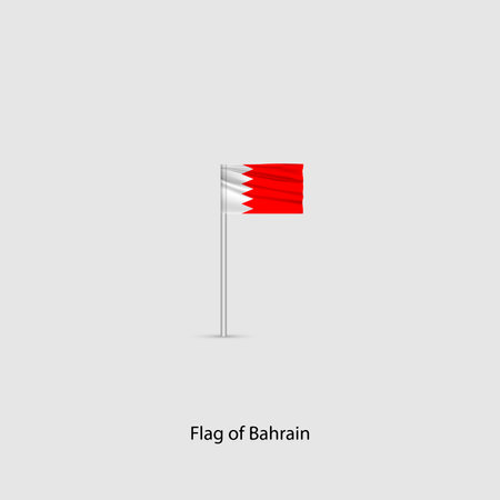 The national bright flag of Bahrain on a chrome pole. flag day.のイラスト素材