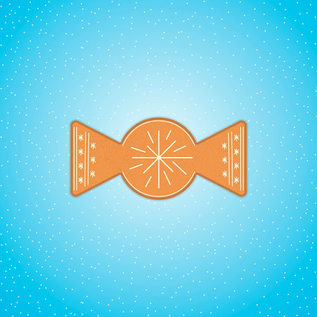 Gingerbread cookie in the shape of a candy on a blue background with falling snow.のイラスト素材