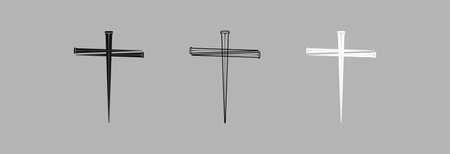 Three Crosses of nails. Set of vector icons.のイラスト素材