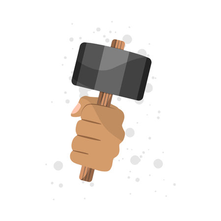 A hand holds a big hammer in a fist.のイラスト素材