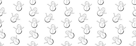 Cheerful snowman in a hat on a white background. Seamless pattern.のイラスト素材