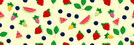 Bright fruit berries on a light background. Seamless pattern.