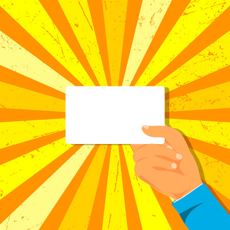 Hand holding business card or credit card with space for text.のイラスト素材