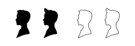 Black silhouette of stylish guy with hairstyle. hairdressing.のイラスト素材