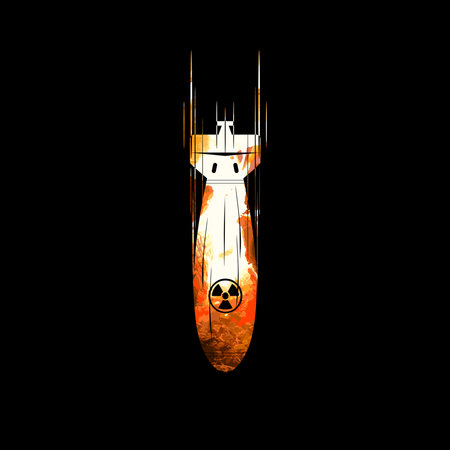 An atomic bomb flies and a flame breaks out inside it.のイラスト素材