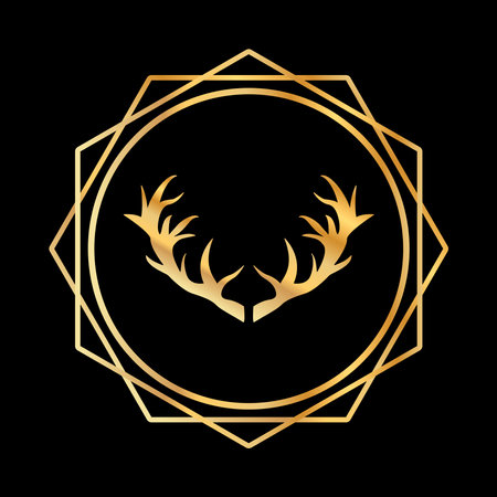 Deer antlers golden icon on a black background.のイラスト素材