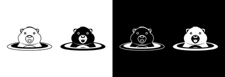 A happy groundhog watches from a hole in the ground. Happy Groundhog Day.のイラスト素材