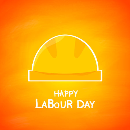 Happy Labor Day on a yellow background, helmet for safe and healthy working days.のイラスト素材