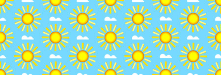 Bright sun in the blue sky. seamless pattern.