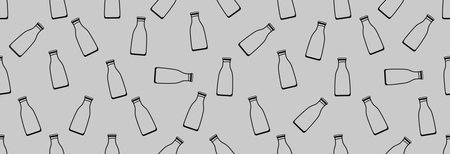 Glass bottle of milk on a seamless pattern. Farm fresh milk banner.のイラスト素材