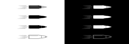 A bullet from a machine gun flies on a white and black background. Vector icon.のイラスト素材