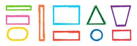 Geometric figures are drawn with wax chalk. Vector drawing.のイラスト素材