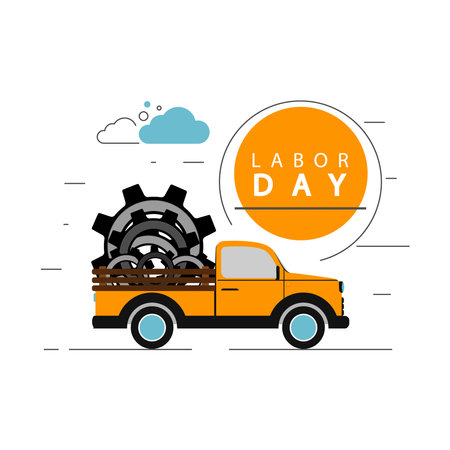 The car carries a toothed gear. Happy Labor Day.のイラスト素材
