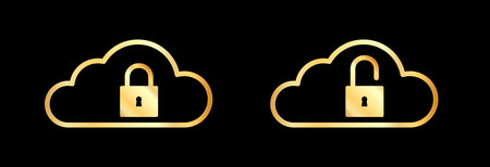 Gold cloud icon with padlock. Security, security, security concept.