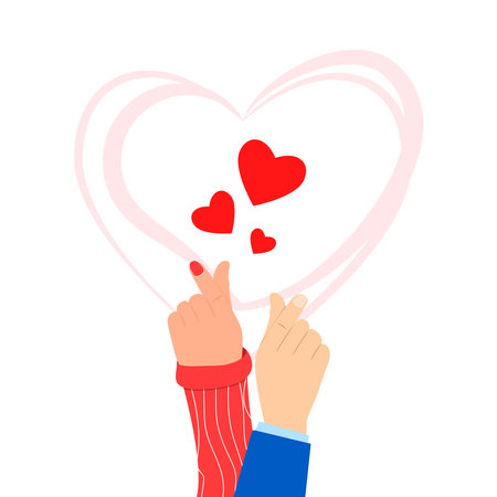 Hands make gestures of the heart of love. Cute finger hearth gesture.のイラスト素材