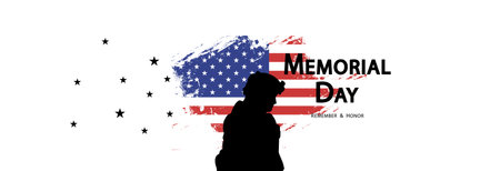 Memorial day and silhouette of an officer on the background of the flag of the United States of America.のイラスト素材