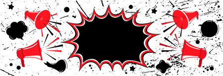 Megaphone announces explosive news. Template for different types of advertising.のイラスト素材
