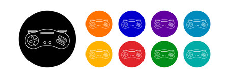 Video game controller icon with colored buttons. Set of icons on white and black background.