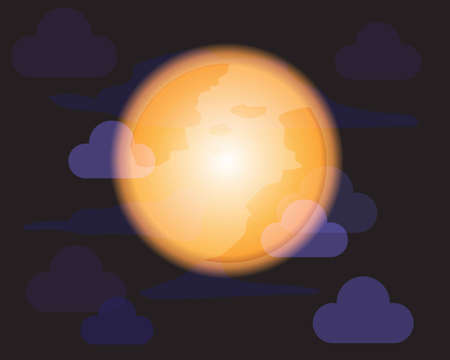 Orange colors moon with clouds vector illustration icon for Halloween Day.のイラスト素材