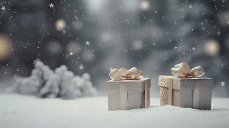 gift box with blur background. festive present for special holiday poster banner and greeting card decorationの素材