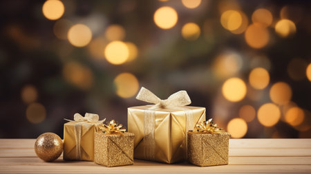 gift box with blur background. festive present for special holiday poster banner and greeting card decorationの素材