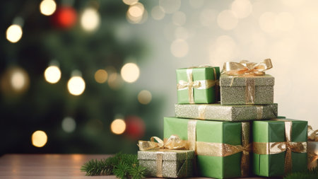 gift box with blur background. festive present for special holiday poster banner and greeting card decorationの素材